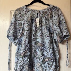 LOFT Paisley Blouse - Light Blue and Purple